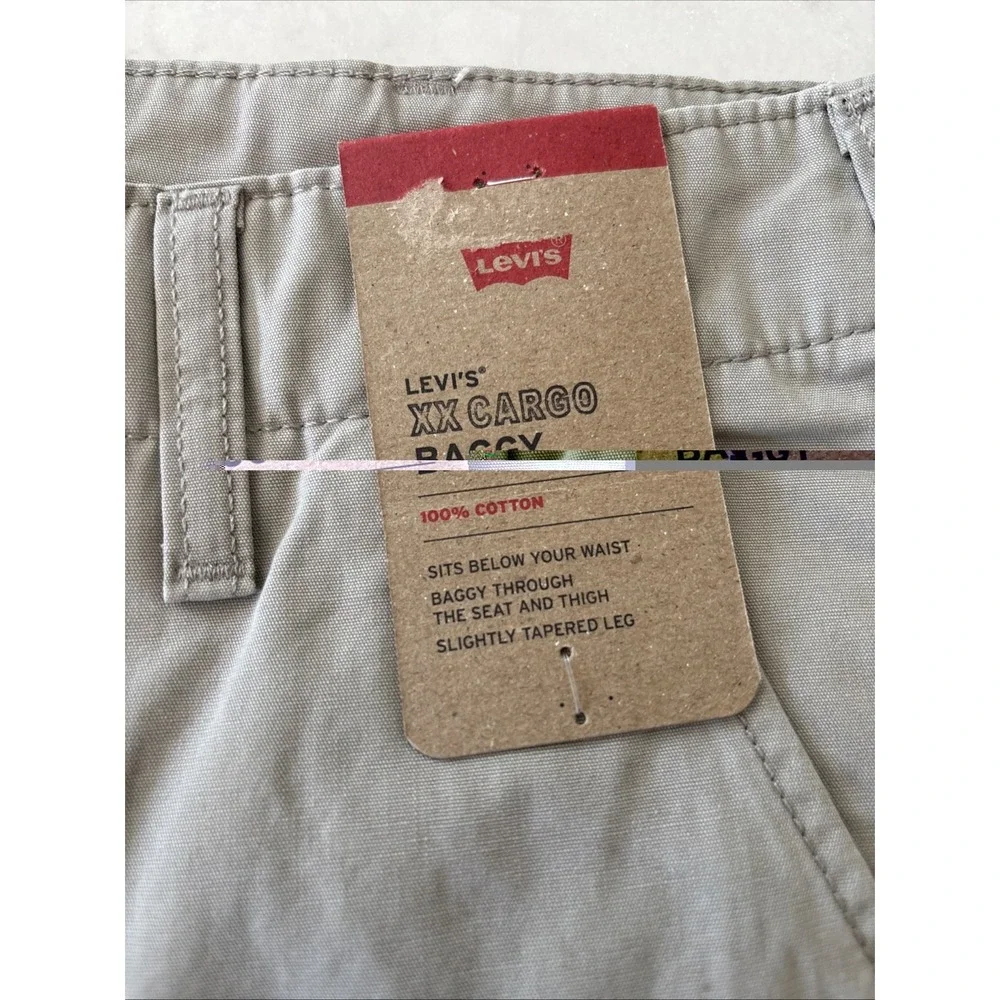 Levi's Mens XX Baggy Cargo Pants Size 36x32 Gray Khaki 100% Cotton Y2K Retro New